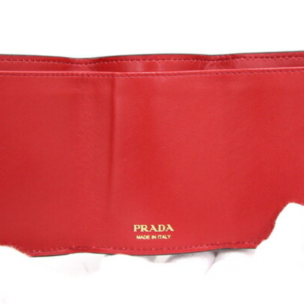 PRADA Tri-fold Wallet 1MH021 Black Red Leather Compact Women's - Picture 4 of 10